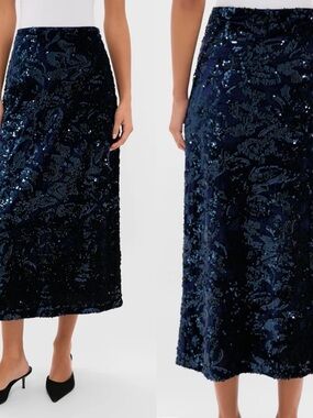 TUCKERNUCK NWT Sequin Velvet Maloney Midi Skirt Dark Navy Blue A10129 XXL
